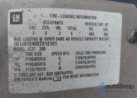 2002 Chevrolet Cavalier Ls from USA, damaged, VIN 1G1JS124027312181